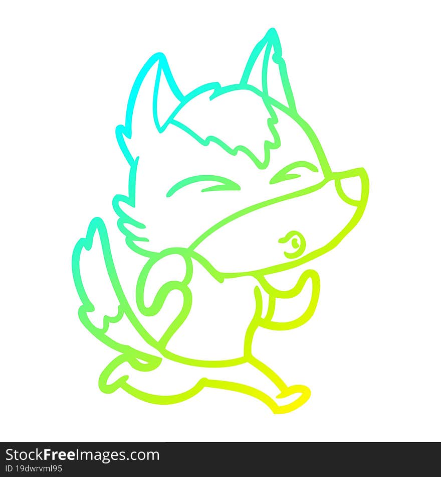 Cold Gradient Line Drawing Cartoon Wolf Running