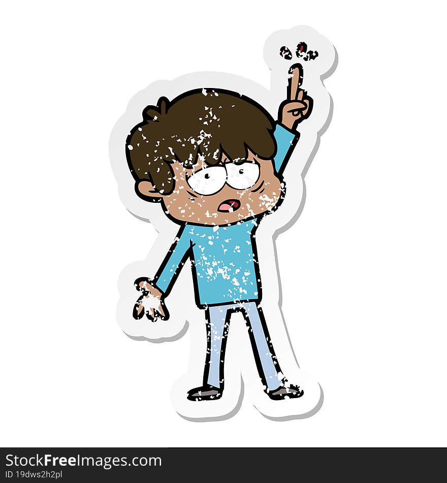 distressed sticker of a cartoon exhausted boy