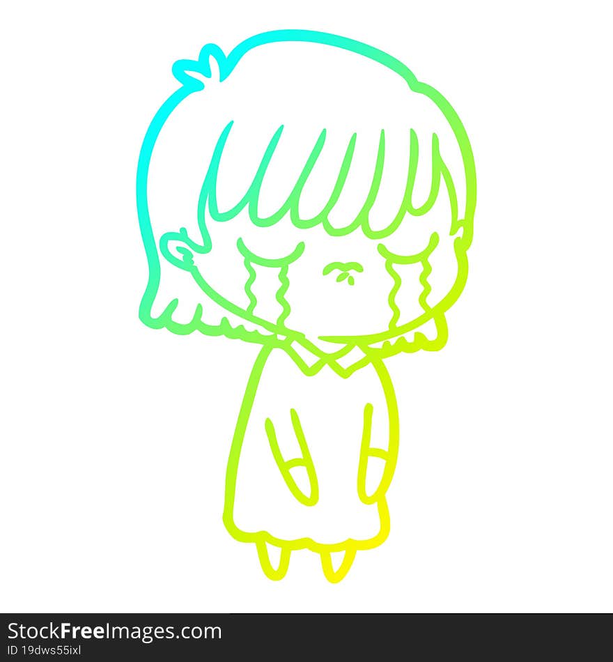 cold gradient line drawing of a cartoon woman crying