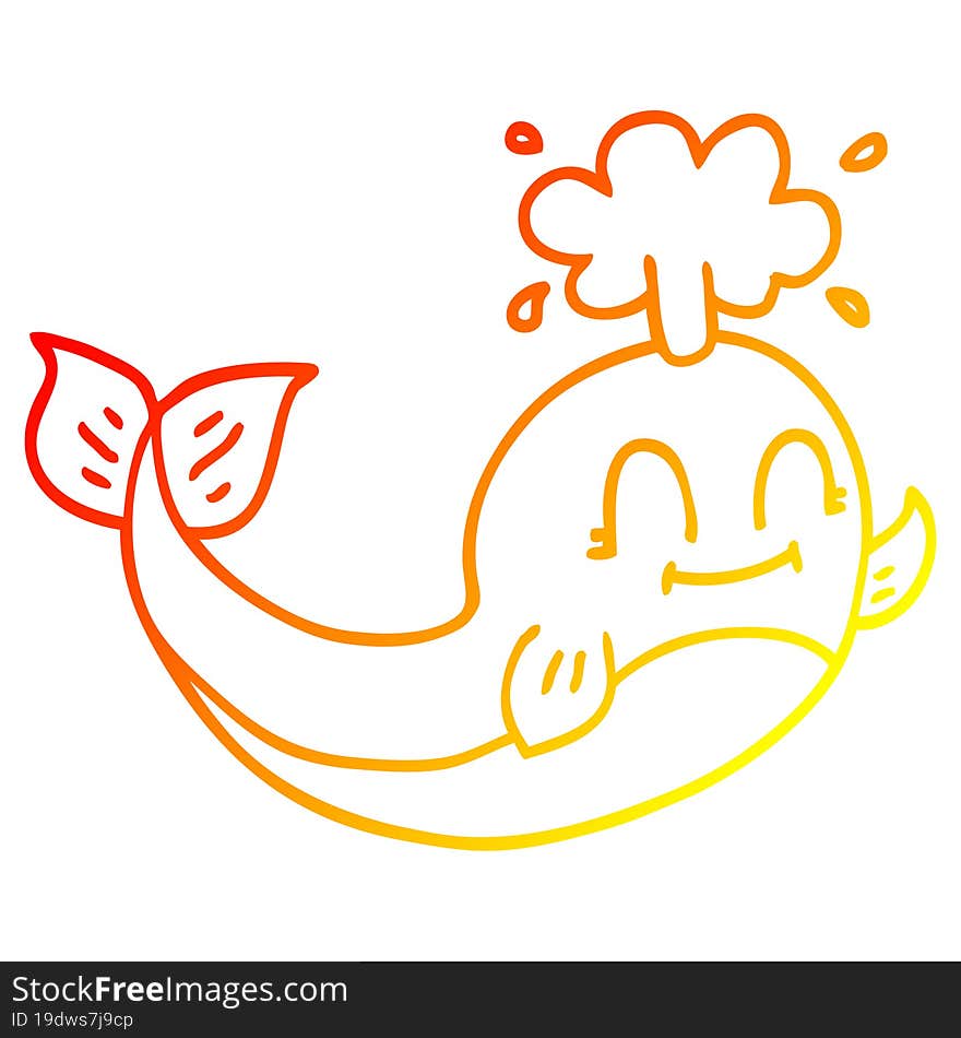 warm gradient line drawing of a cartoon happy whale