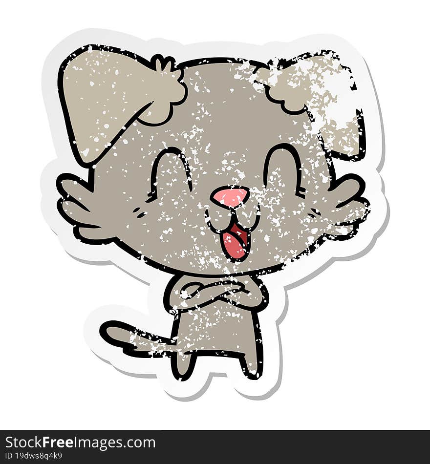 distressed sticker of a laughing cartoon dog