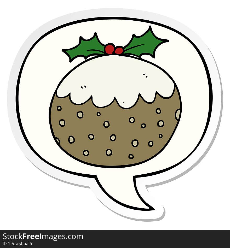 cartoon christmas pudding and speech bubble sticker