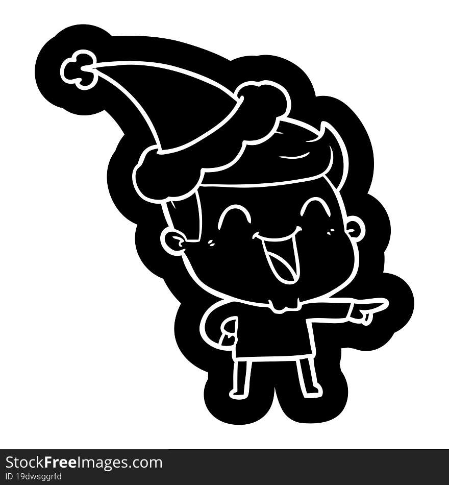 cartoon icon of a man laughing wearing santa hat