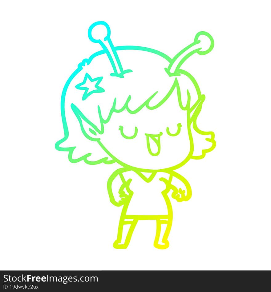 cold gradient line drawing happy alien girl cartoon laughing