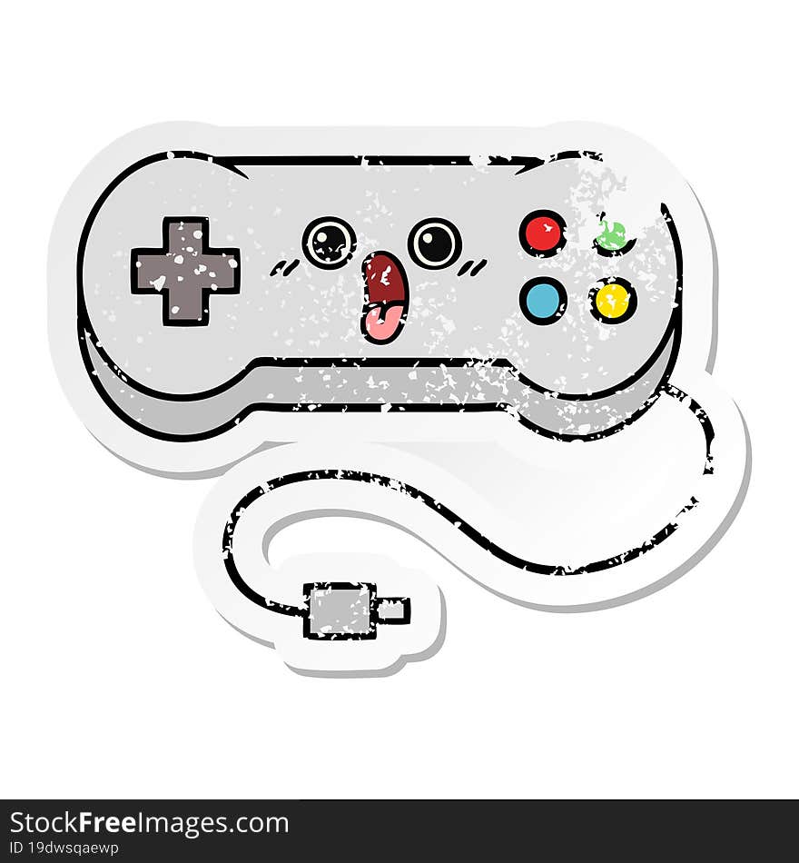 distressed sticker of a cute cartoon game controller