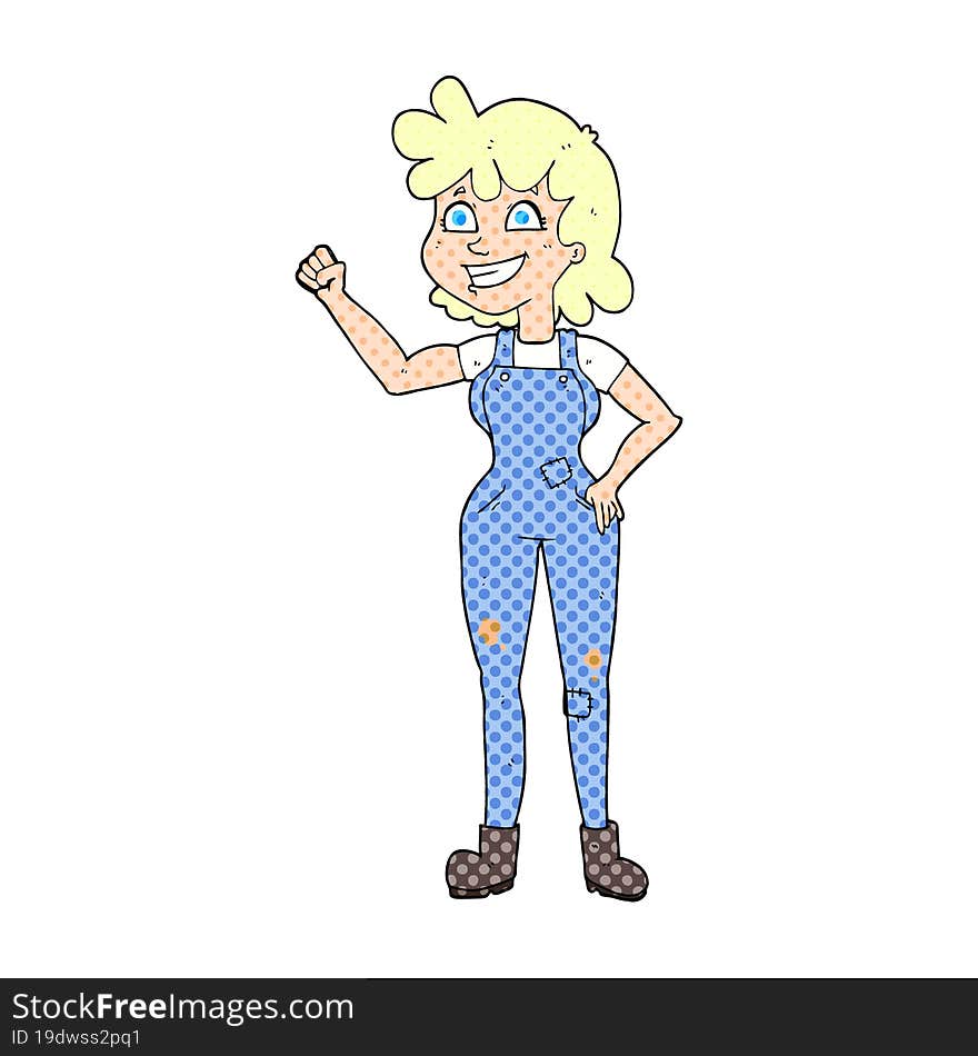 Cartoon Determined Woman Clenching Fist