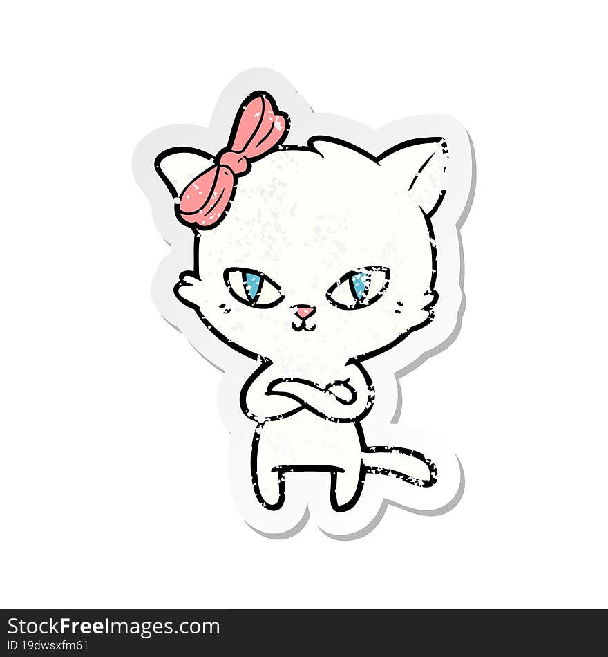 Distressed Sticker Of A Cute Cartoon Cat