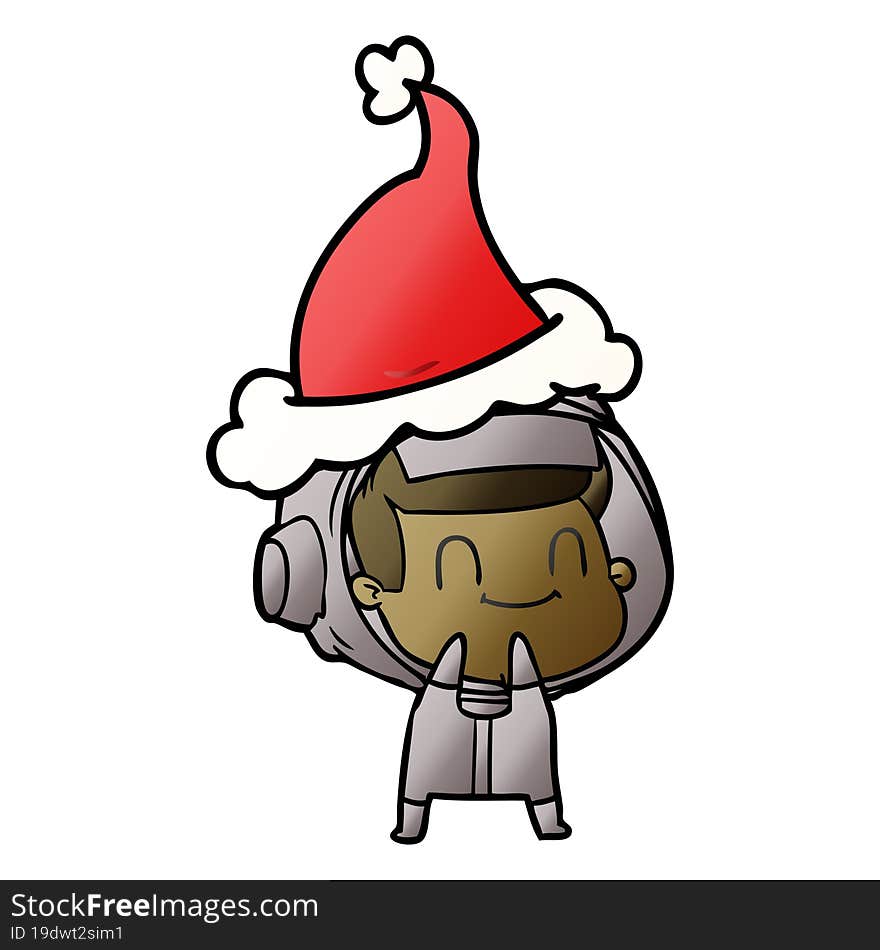 happy gradient cartoon of a astronaut wearing santa hat