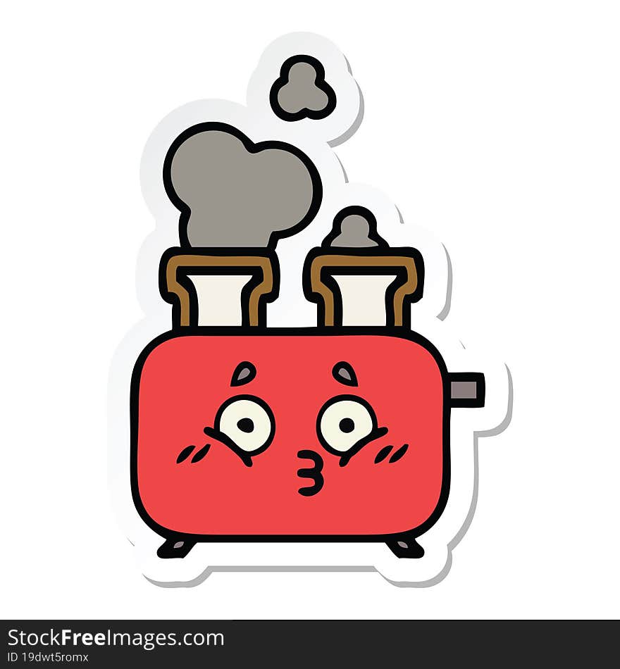 sticker of a cute cartoon of a toaster