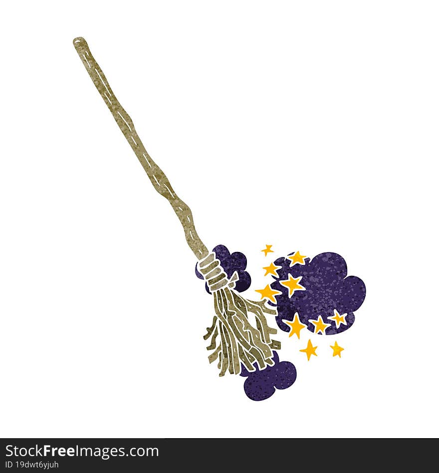 freehand retro cartoon magical broom