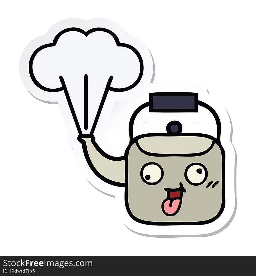 sticker of a cute cartoon steaming kettle