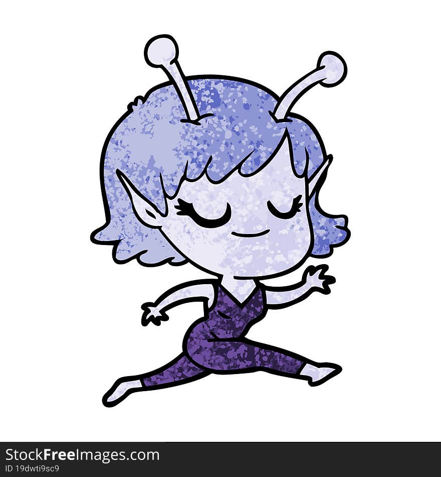 smiling alien girl cartoon running. smiling alien girl cartoon running