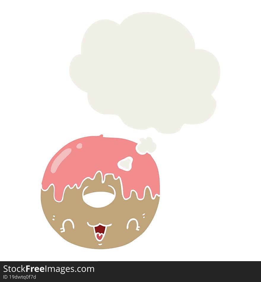 cute cartoon donut and thought bubble in retro style