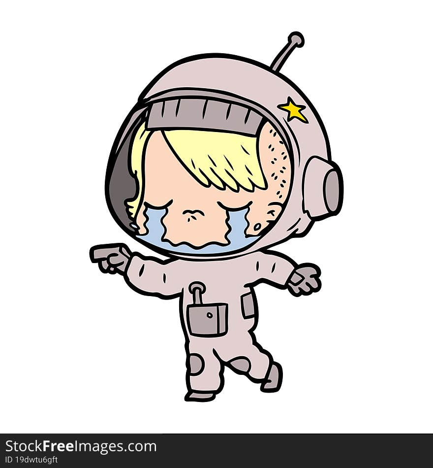 cartoon crying astronaut girl. cartoon crying astronaut girl