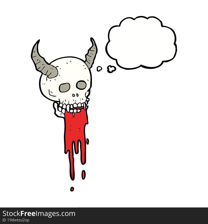 cartoon spooky halloween skull with thought bubble