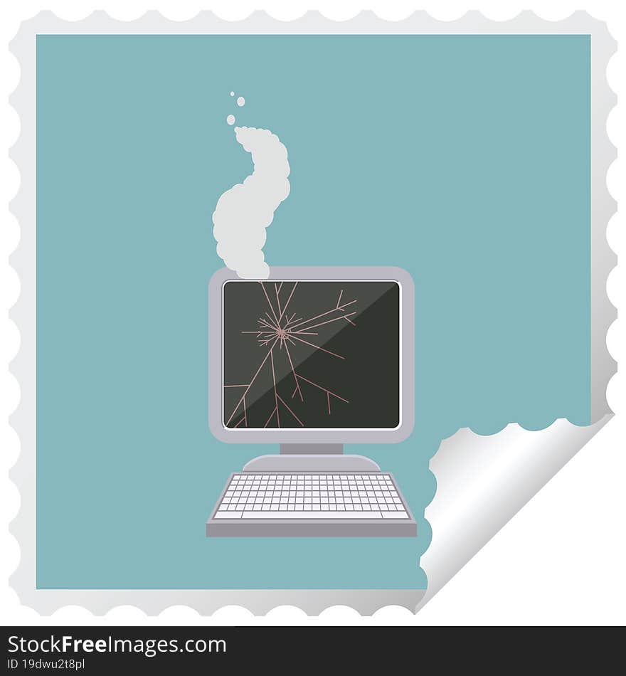 broken computer graphic vector illustration square sticker stamp