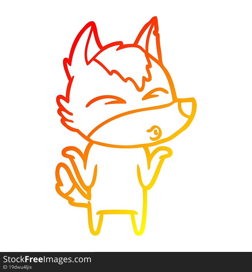 warm gradient line drawing cartoon wolf shrugging shoulders