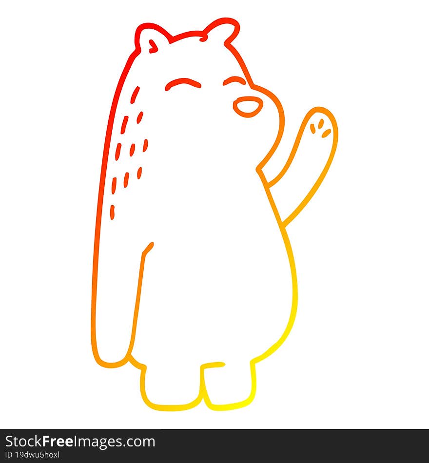 warm gradient line drawing cartoon polar bear waving