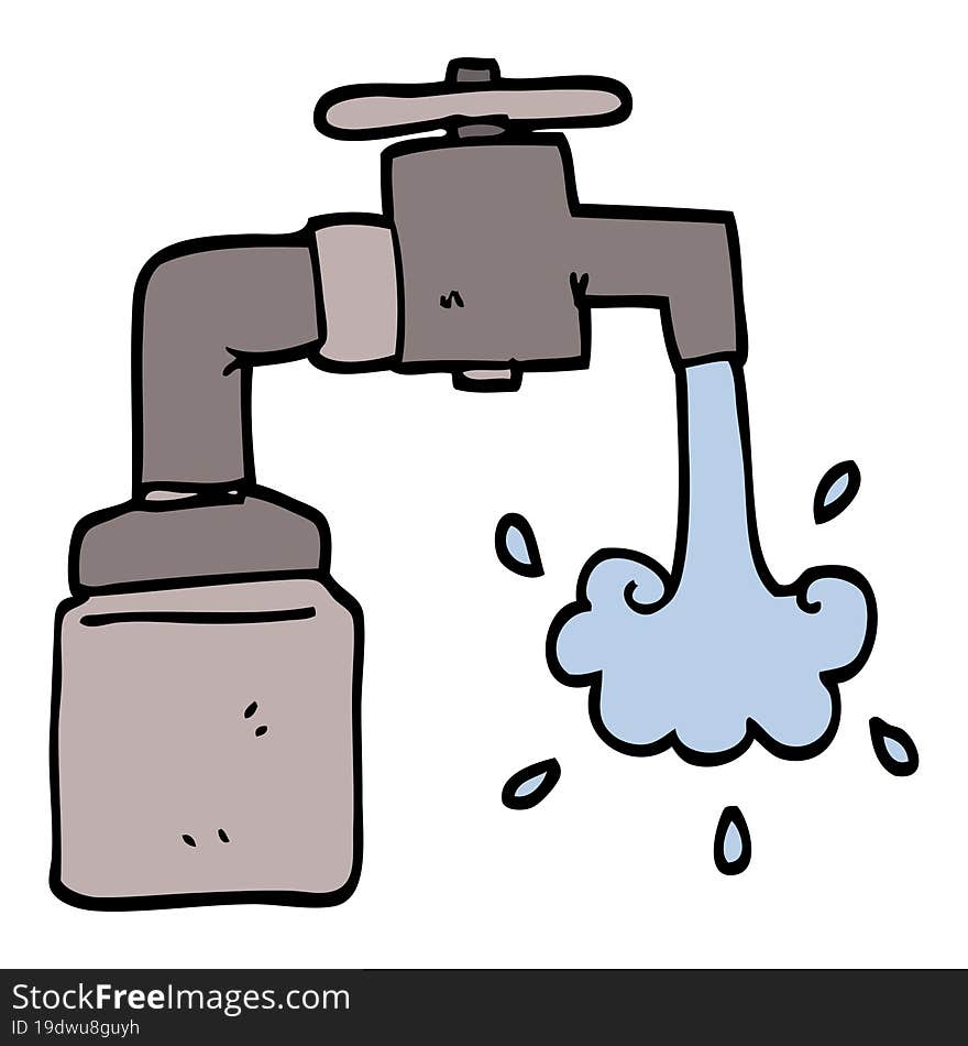 hand drawn doodle style cartoon running faucet