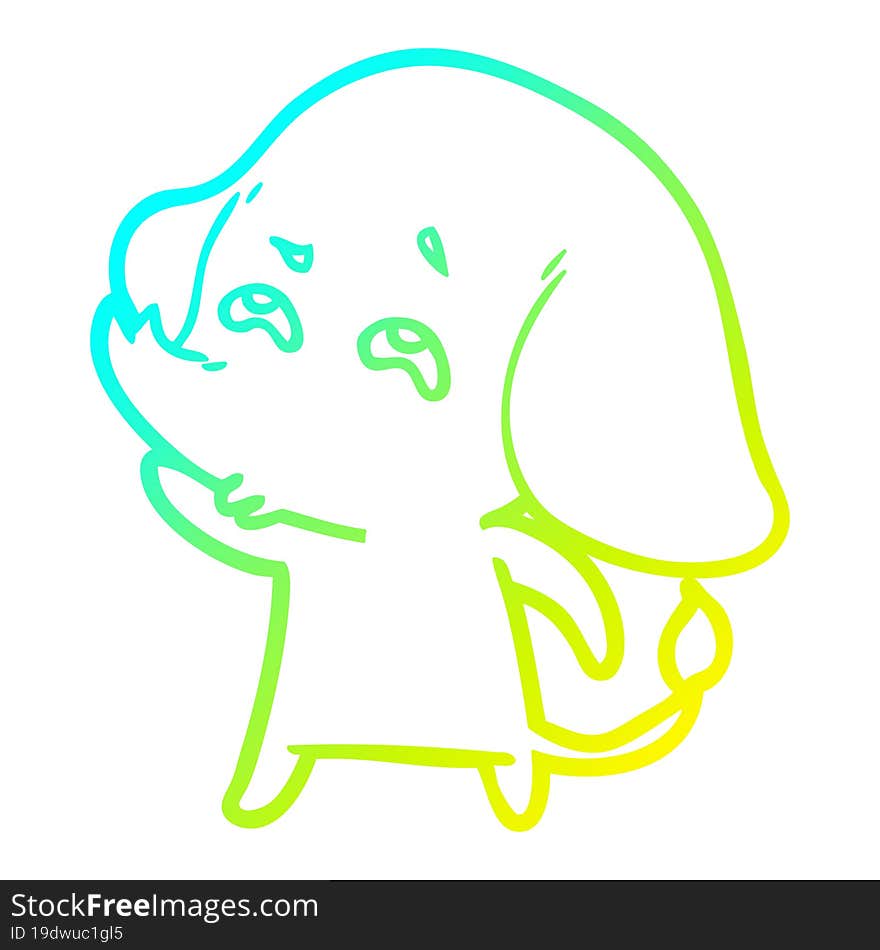 cold gradient line drawing cartoon elephant remembering