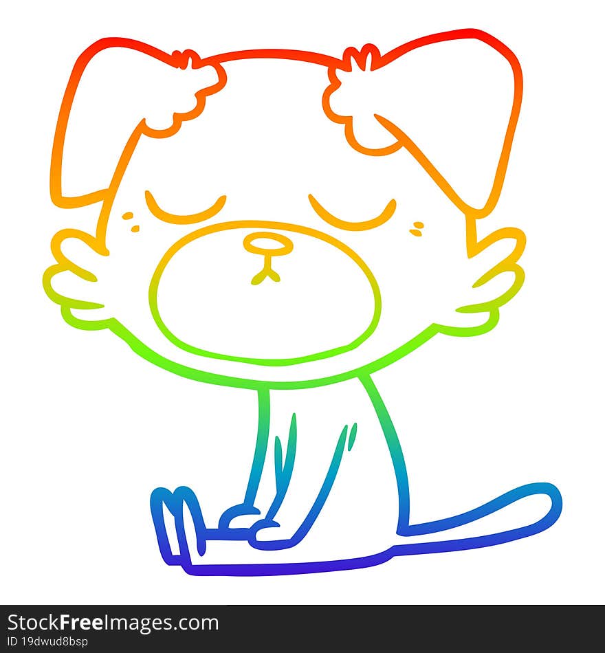 rainbow gradient line drawing of a cute cartoon dog