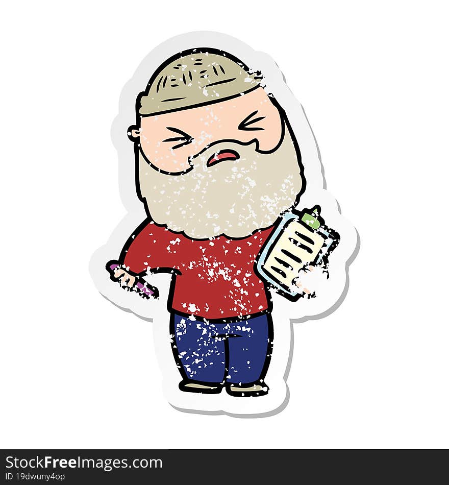 distressed sticker of a cartoon man with beard