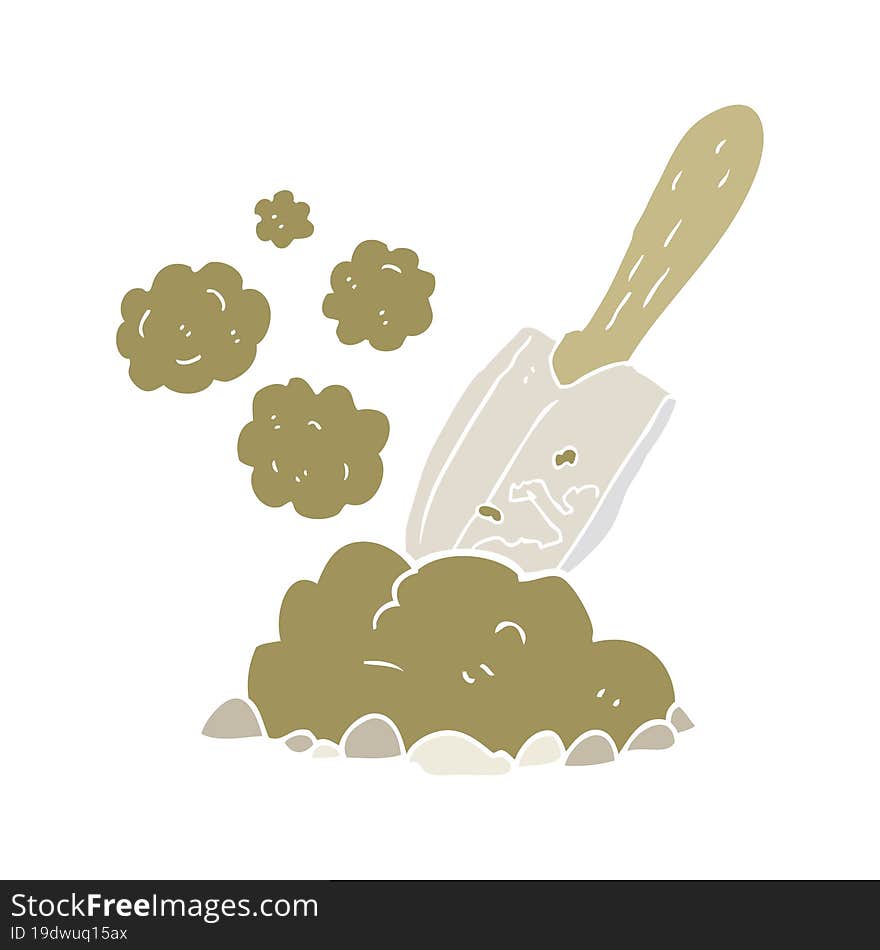 flat color illustration of a cartoon trowel digging earth