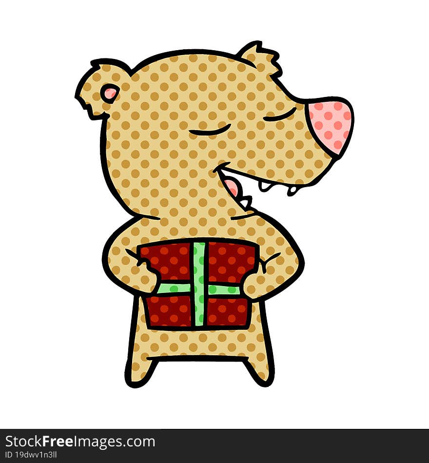 bear cartoon chraracter with present. bear cartoon chraracter with present