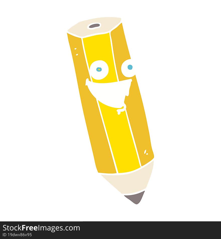 Happy Flat Color Illustration Of A Cartoon Pencil