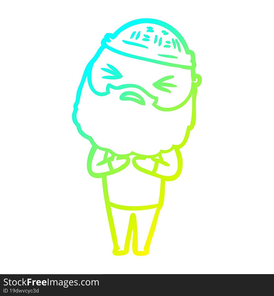 cold gradient line drawing of a cartoon man with beard