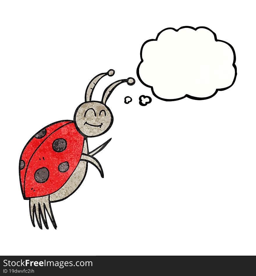 freehand drawn thought bubble textured cartoon ladybug