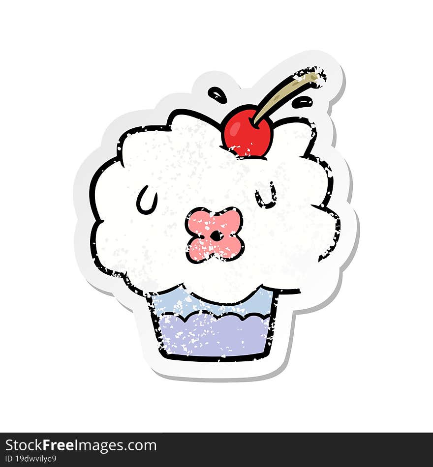 distressed sticker of a cartoon cupcake