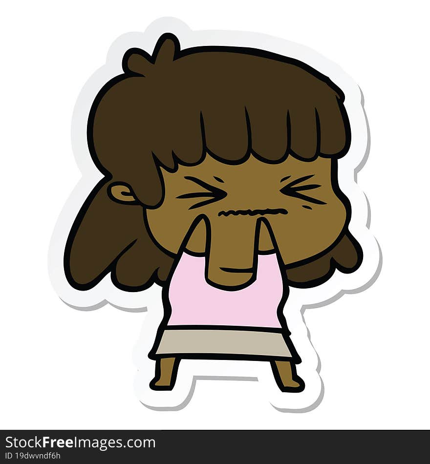 sticker of a cartoon angry girl