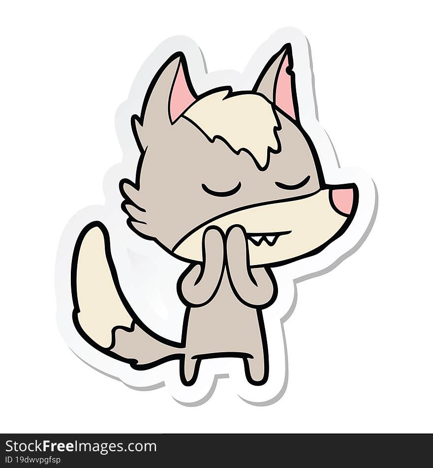 sticker of a friendly cartoon wolf