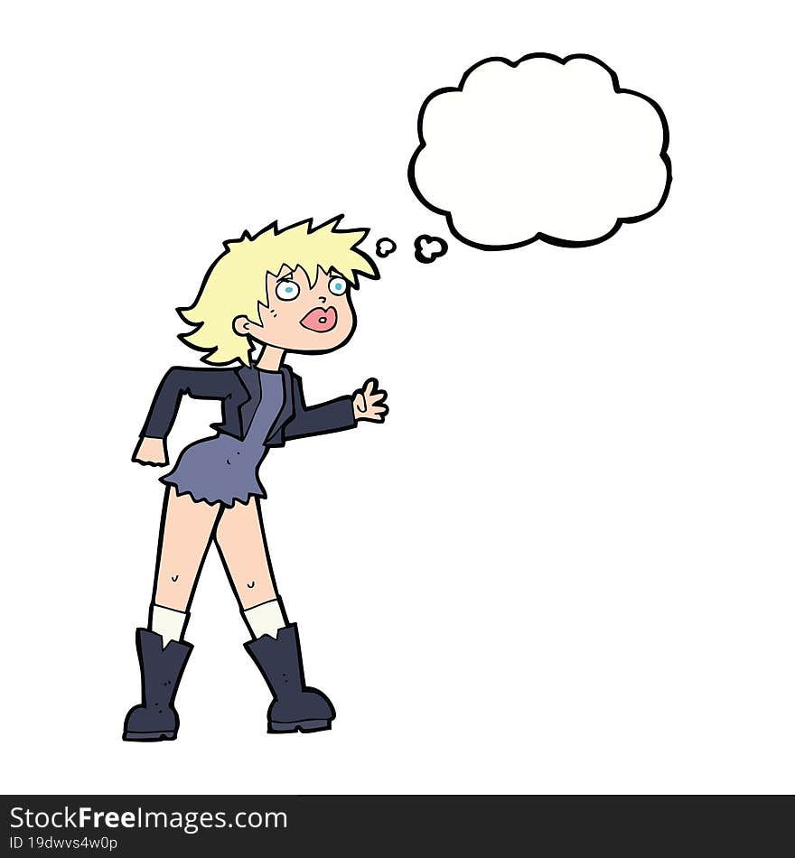 cartoon girl in leather jacket with thought bubble