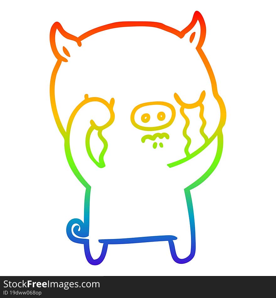 rainbow gradient line drawing cartoon pig crying