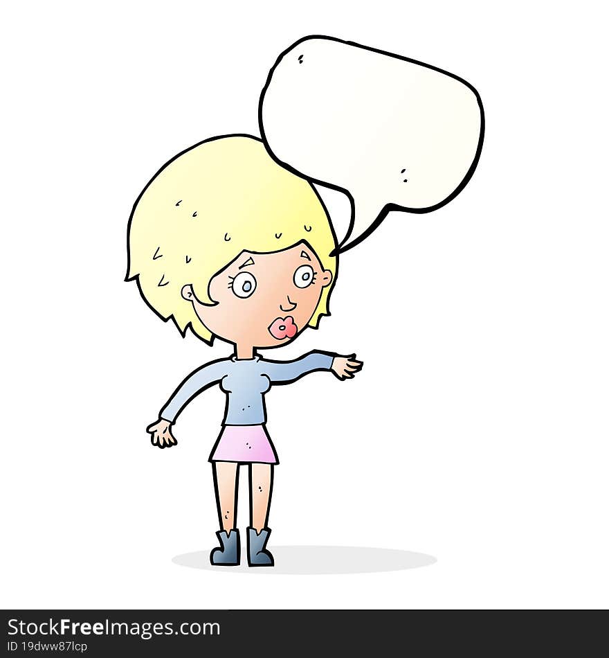 cartoon concerned woman reaching out with speech bubble