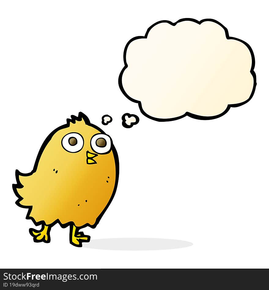 cartoon happy bird with thought bubble