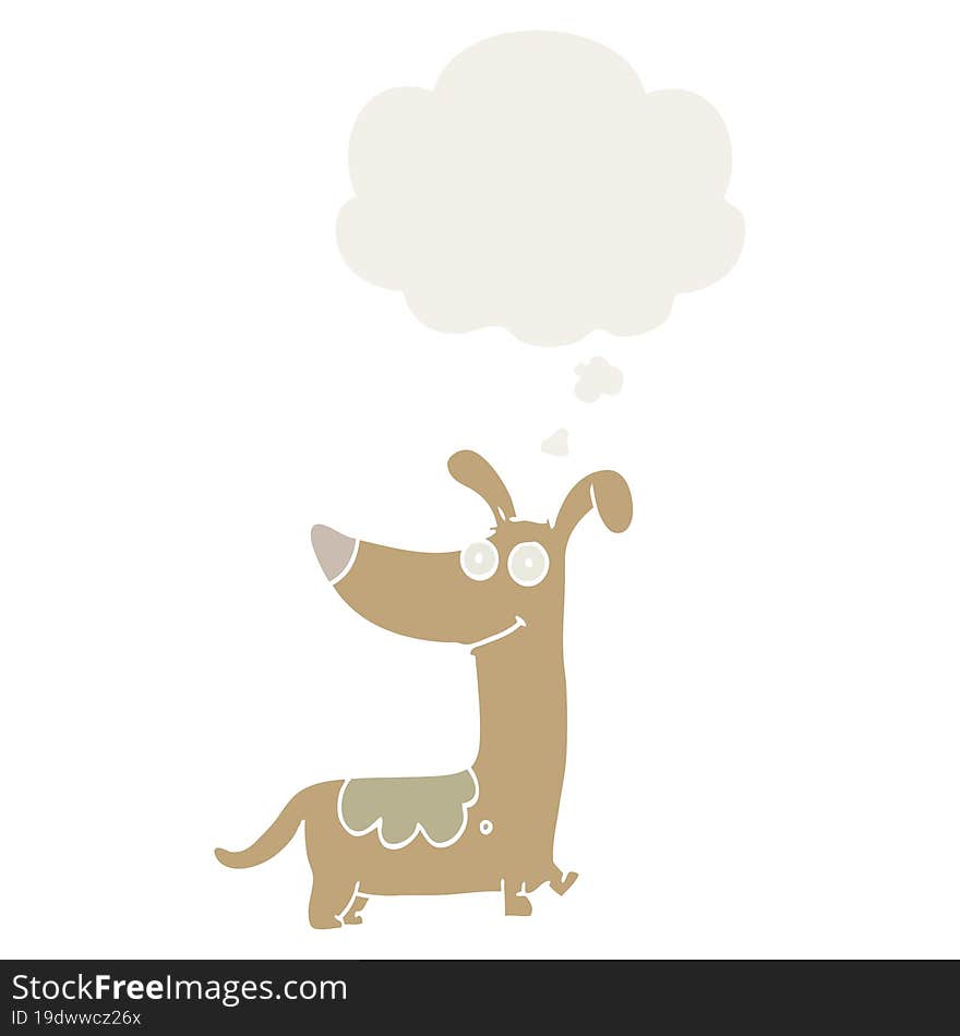 cartoon dog with thought bubble in retro style