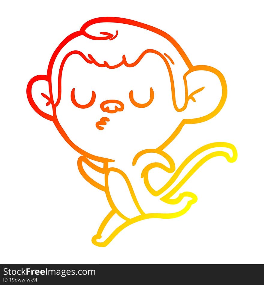 warm gradient line drawing cartoon monkey