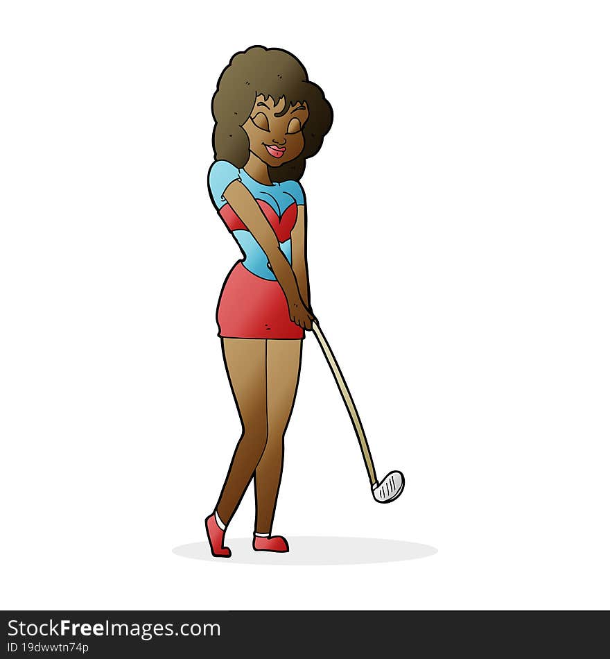 cartoon woman playing golf