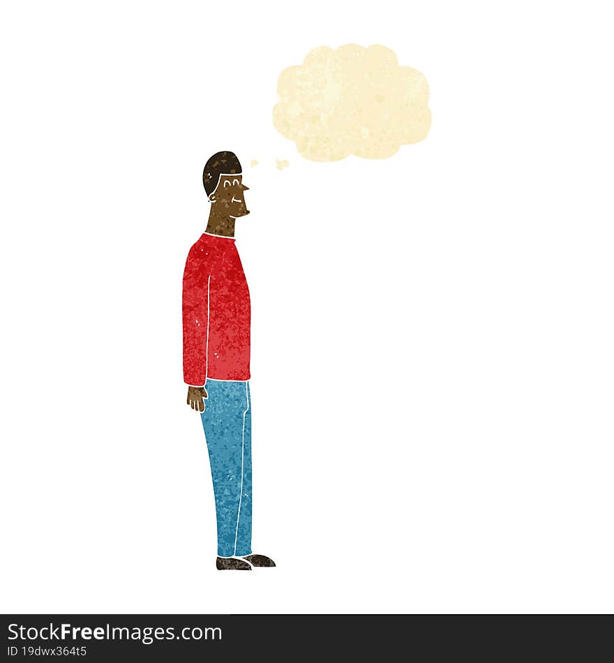 cartoon tall man with thought bubble