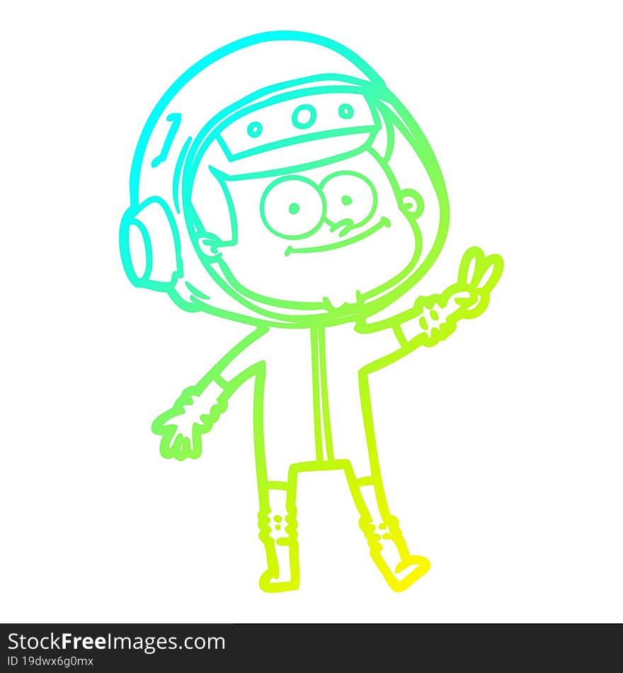 cold gradient line drawing of a happy astronaut cartoon