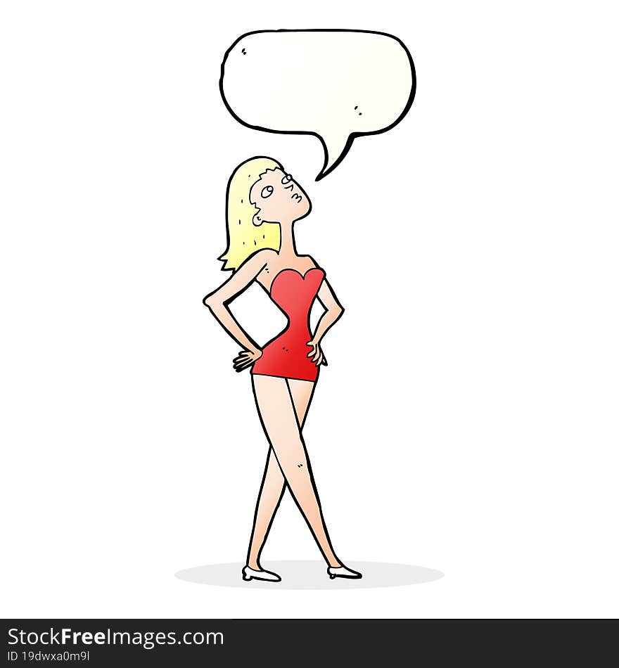 Cartoon Woman In Party Dress With Speech Bubble