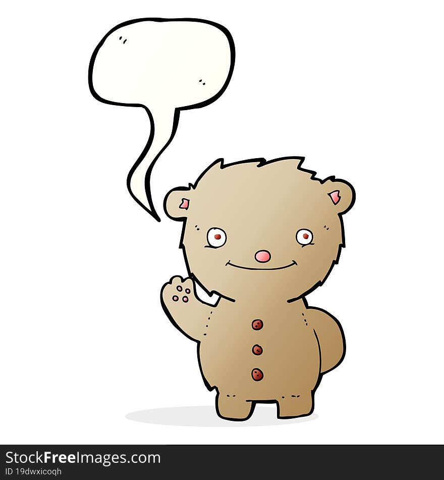 Cartoon Waving Teddy Bear With Speech Bubble