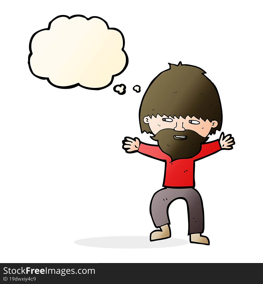 Cartoon Happy Man With Beard With Thought Bubble