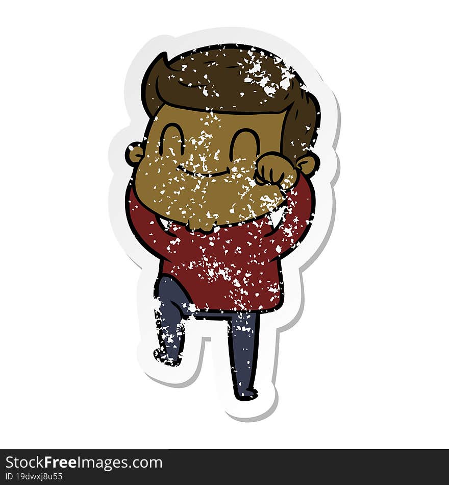 distressed sticker of a cartoon friendly man