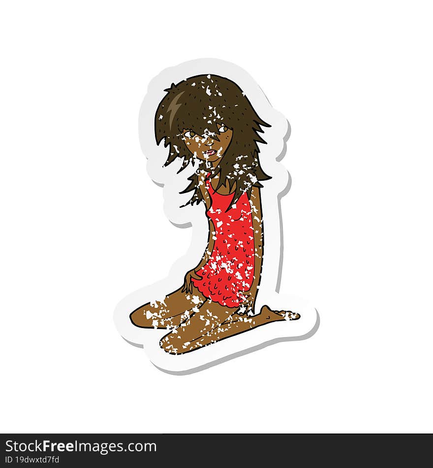 retro distressed sticker of a cartoon pretty girl