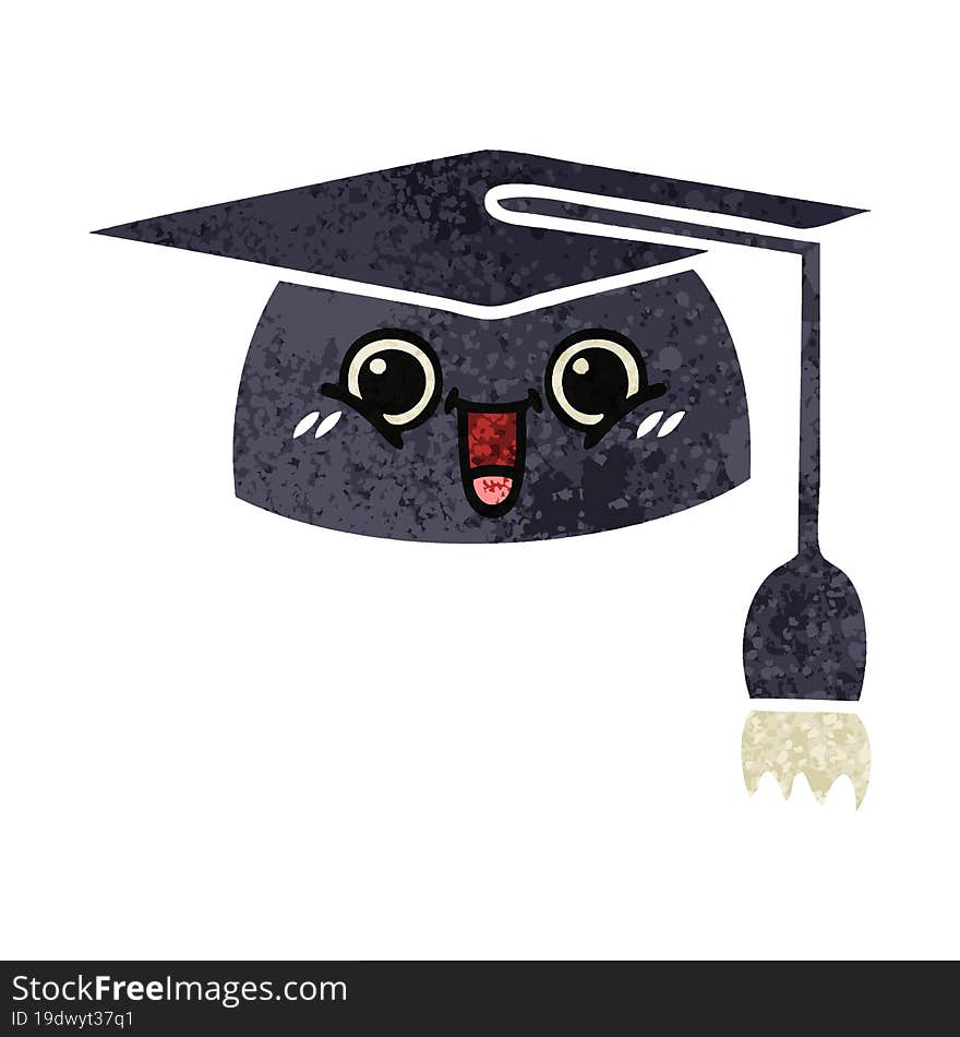 retro illustration style cartoon graduation hat