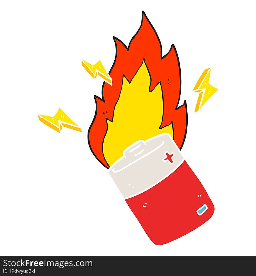 flat color illustration of flaming battery. flat color illustration of flaming battery